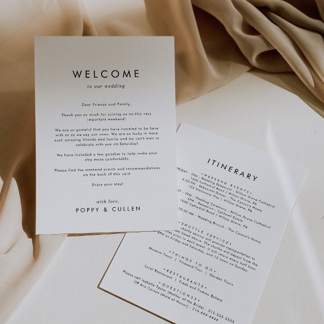 Chic Typografy Wedding Welcome Letter & Itinerary (Von Creator hochgeladen)