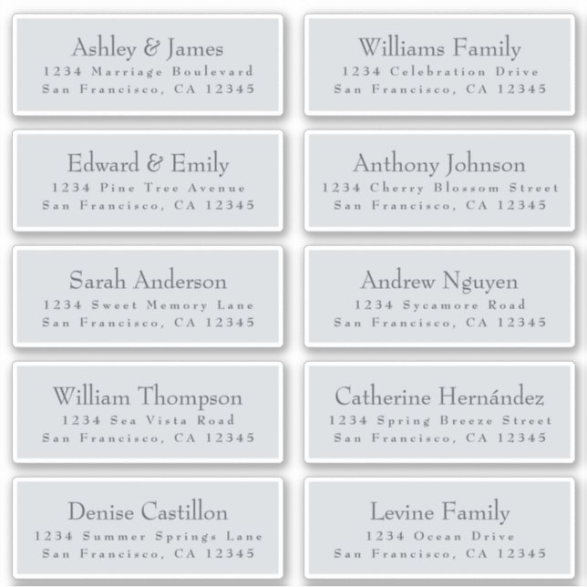 Chic Typography Blue Wedding Guest Address Labels (Vorderseite)