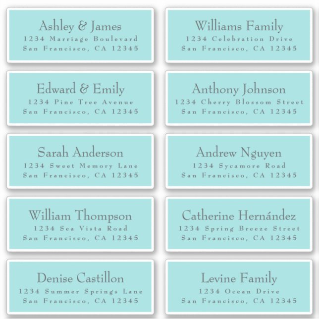 Chic Typography Blue Wedding Guest Address Labels (Vorderseite)