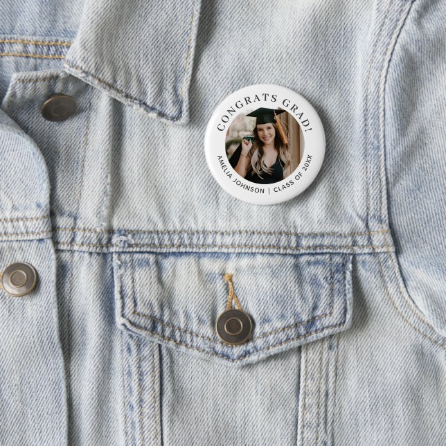 Chic Typography Congrats Grad Photo Graduation Button (Beispiel)