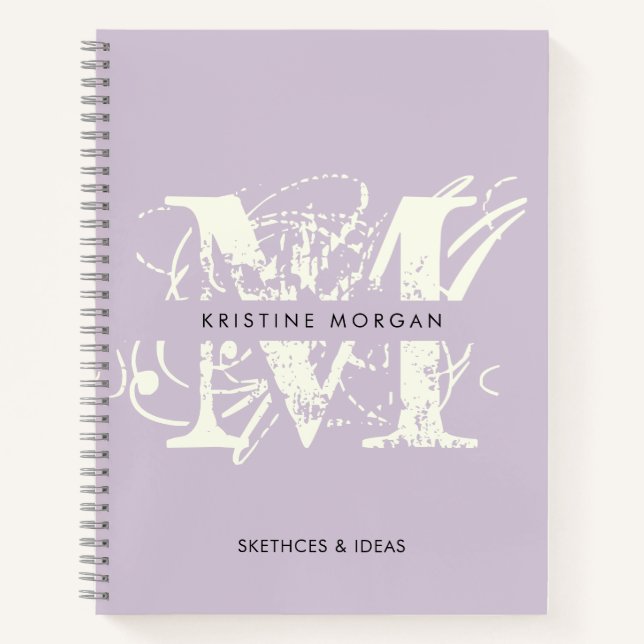 Chic typography lavender monogram name notizbuch (Vorderseite)