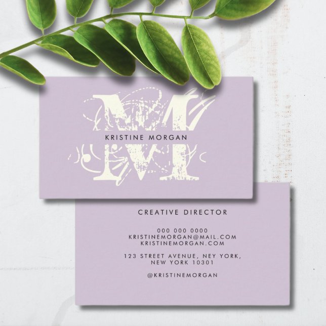 Chic typography lavender monogram name visitenkarte (Von Creator hochgeladen)