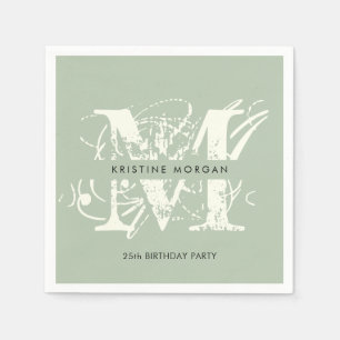 Chic typography sage green monogram name serviette