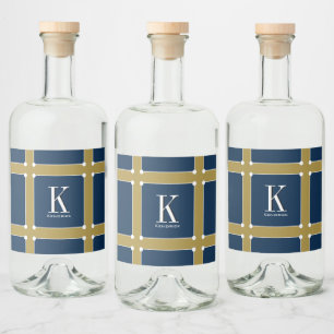 CHIC U. STYLISH_MODERN NAVY/GOLD MONOGRAMM ALKOHOLFLASCHENETIKETT