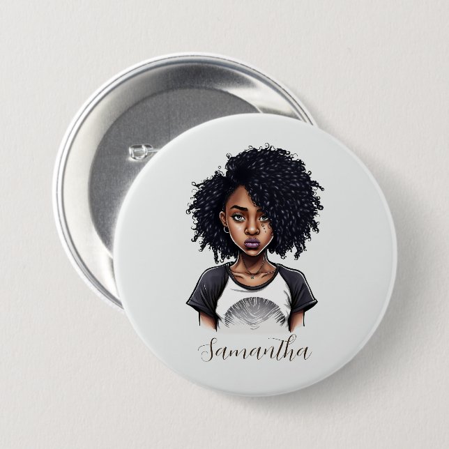 Chic und Classy Afro Frau Button (Vorne & Hinten)
