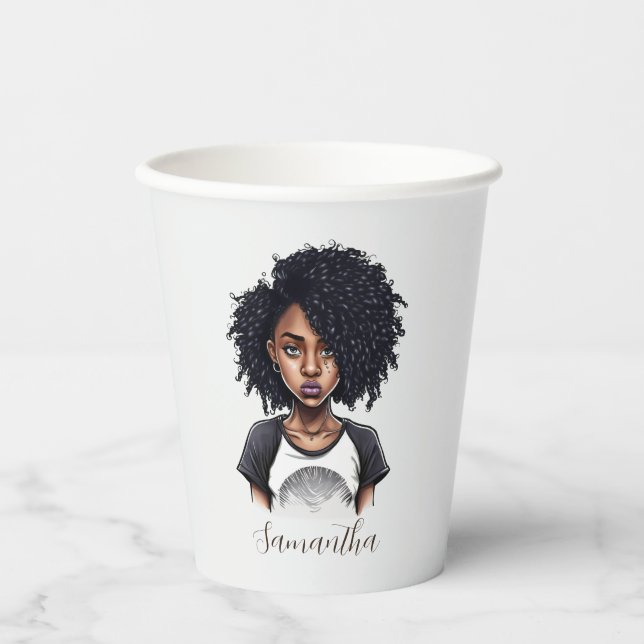 Chic und Classy Afro Frau Pappbecher (Vorderseite)