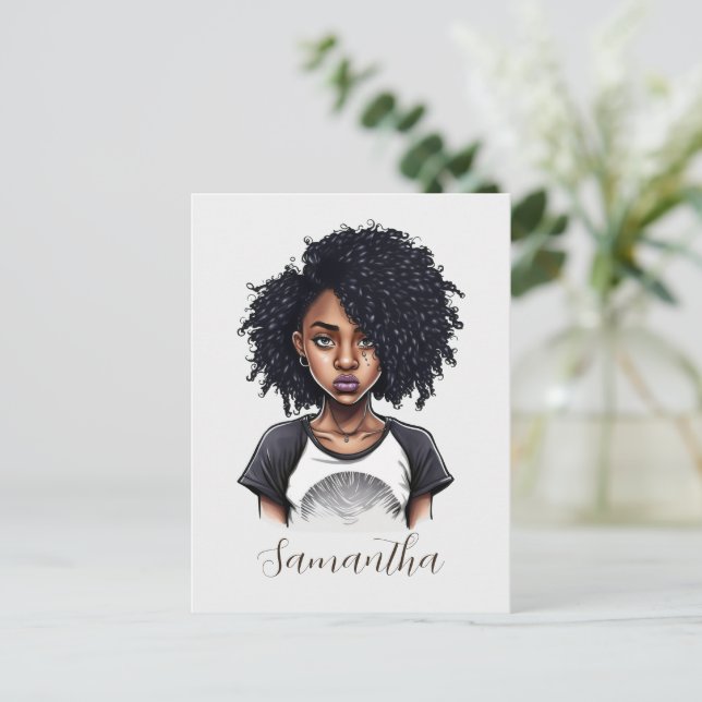 Chic und Classy Afro Frau Postkarte (Stehend Vorderseite)