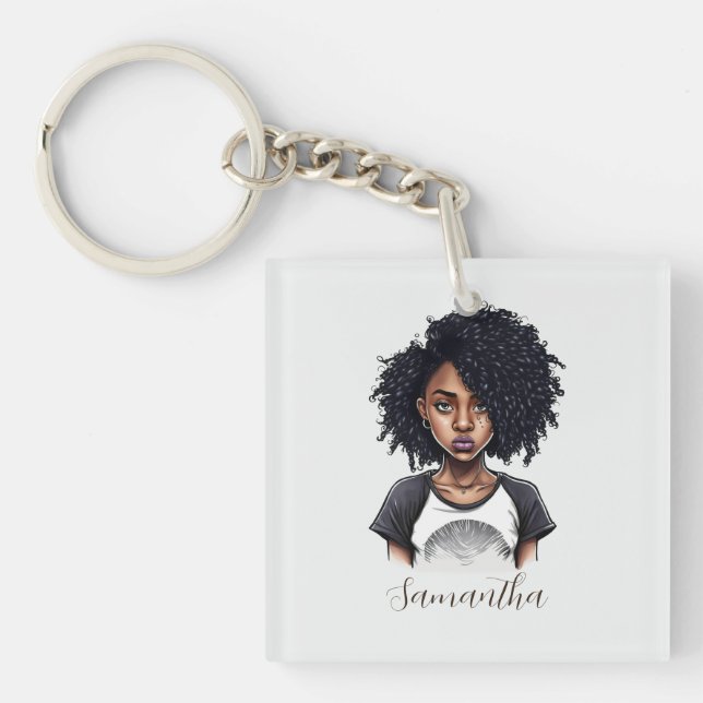 Chic und Classy Afro Frau Schlüsselanhänger (Vorderseite)