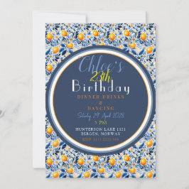 Chic und detailliert Navy Blue und Citrus Geburtst Einladung