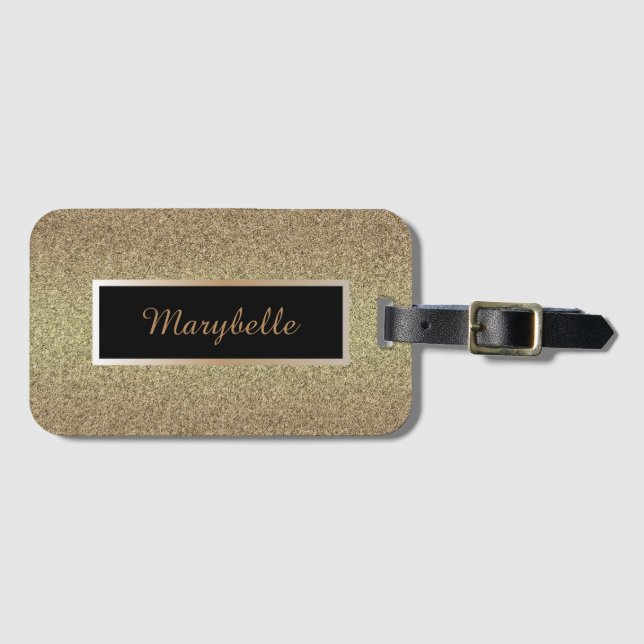 Chic und eleganter mit Monogramm Gold-Glitzer-Effe Gepäckanhänger (Vorderseite (Horizontal))