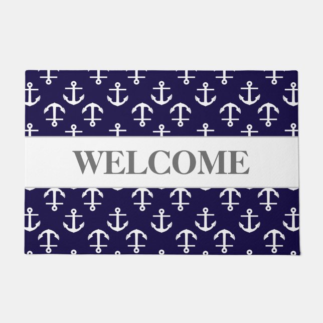 Chic und Elegantes Nautical Anchor Muster Willkomm Fußmatte (Vorderseite)