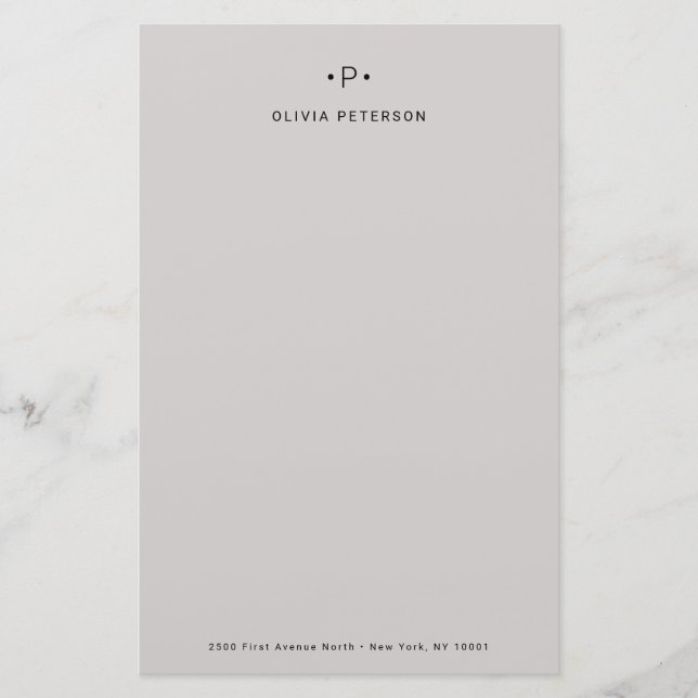 Chic und Minimal Monogramm| Grau Briefpapier (Vorderseite)