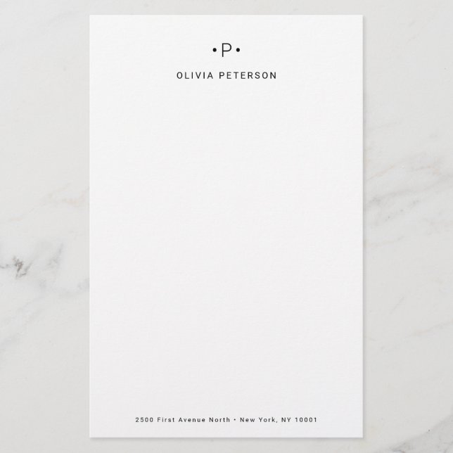 Chic und Minimal Monogramm| Schwarz und Weiß Briefpapier (Vorderseite)