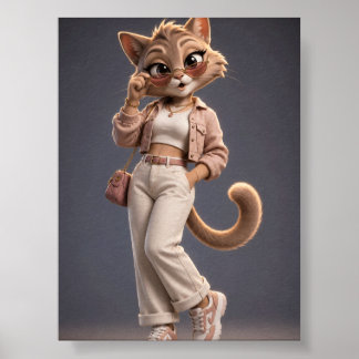 Chic und stilvolles 3D-animiertes Katzen-Charakter Poster