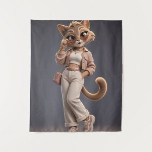 Chic und stilvolles 3D-animiertes Katzen-Charakter Wandteppich