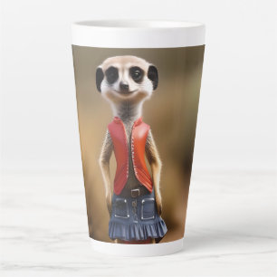 Chic und Stylish: Meerkat Girl in Skirt und Jacket Milchtasse