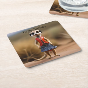 Chic und Stylish: Meerkat Girl in Skirt und Jacket Rechteckiger Pappuntersetzer