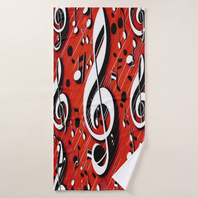 Chic und trendy Red White and Black Clef Notes Badehandtuch (Badehandtuch)