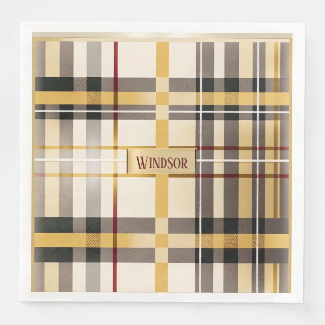 Chic und trendy Taupe und Gold Kariert Serviette (Vorderseite)