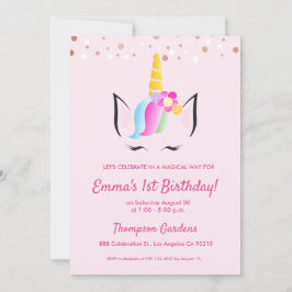 Chic Unicorn Confetti 1. Geburtstag Party Einladung