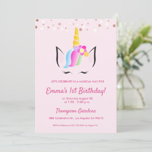Chic Unicorn Confetti 1. Geburtstag Party Einladung