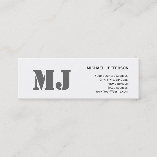 Chic Unique Monogram Gray White Business Card Mini Visitenkarte (Vorderseite)
