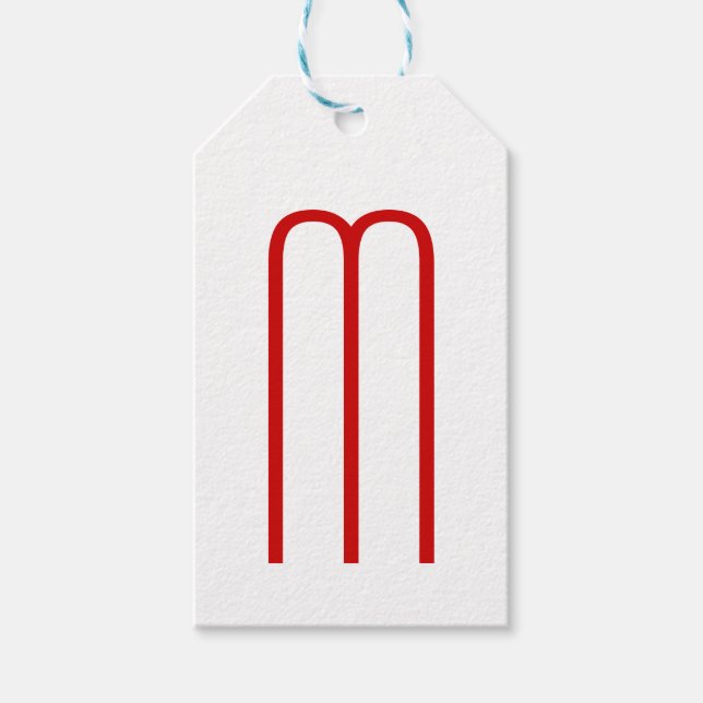 Chic Unique Monogram Red White Schlicht Simple Geschenkanhänger (Vorderseite)