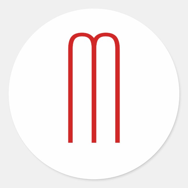 Chic Unique Monogram Red White Schlicht Simple Runder Aufkleber (Vorderseite)