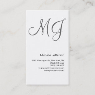 Chic Unique Monogram White Gray Business Card Visitenkarte