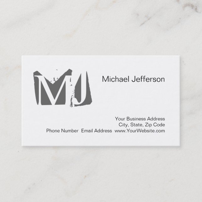 Chic Unique Monogram White Gray Business Card Visitenkarte (Vorderseite)