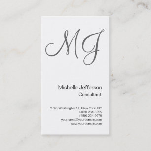 Chic Unique Monogram White Gray Business Card Visitenkarte