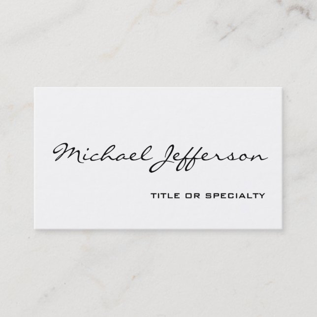 Chic Unique Script White Business Card Visitenkarte (Vorderseite)
