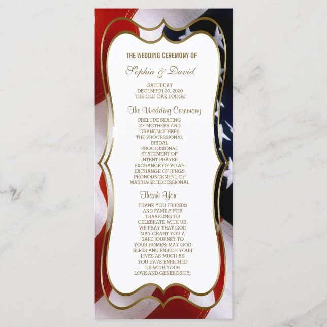 Chic USA flagge Gold Wedding Custom Program Programm (Vorderseite)