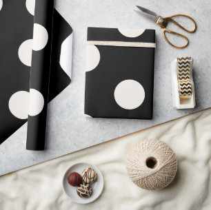 Chic Vanilla Polka Dots Pattern auf Schwarze Hochz Geschenkpapier