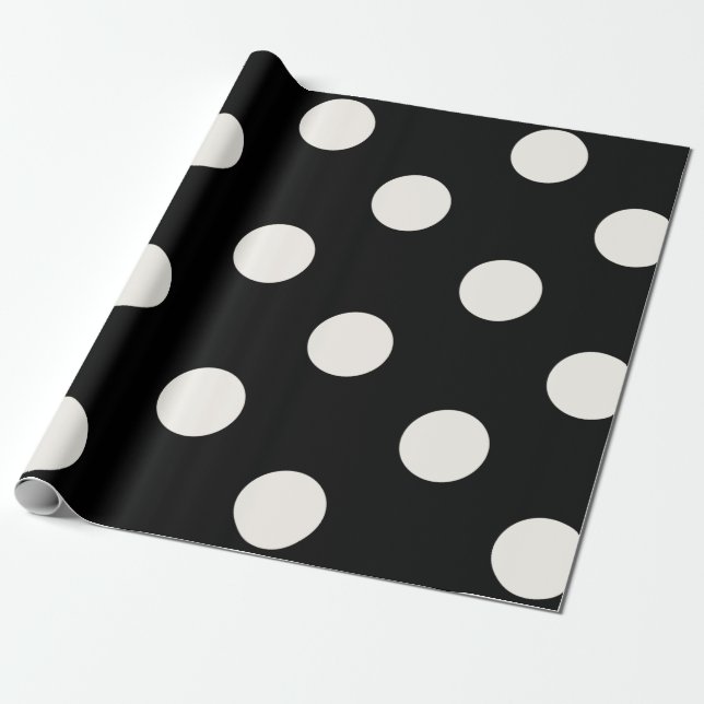 Chic Vanilla Polka Dots Pattern auf Schwarze Hochz Geschenkpapier (Ungerollt)