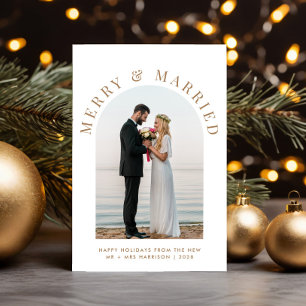 Chic Verheiratet Merch Arch Foto White Gold Weihna Feiertagskarte