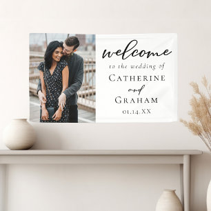 Chic Verlobung Couple Foto Hochzeit Willkommen Banner