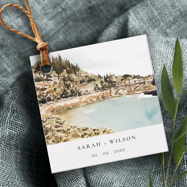 Chic Verona Adige Fluss Italy WasserfarbenWedding Geschenkanhänger (Von Creator hochgeladen)