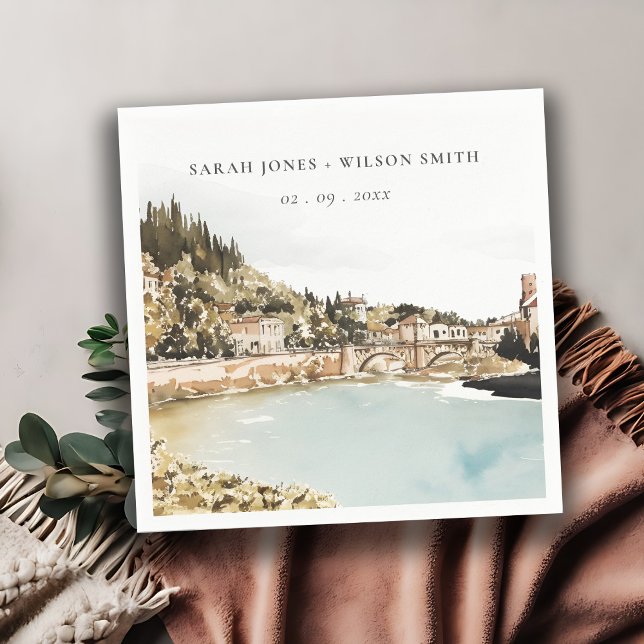 Chic Verona Adige Fluss Italy WasserfarbenWedding Serviette (Von Creator hochgeladen)
