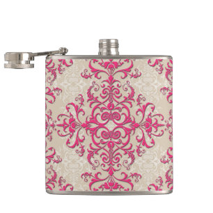 Chic Viktorianisch Style Floral Damask Muster Pink Flachmann