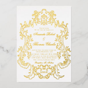 Chic Viktorianisch White and Gold Hochzeit Einladu Folieneinladung