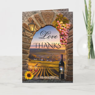 Chic Vineyard Wine Wedding Photo Thank You Card Dankeskarte