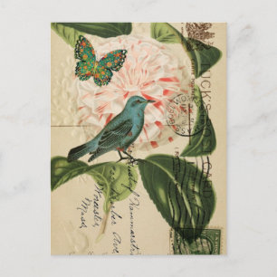 Chic Vintag Bird camellia französische botanische Postkarte
