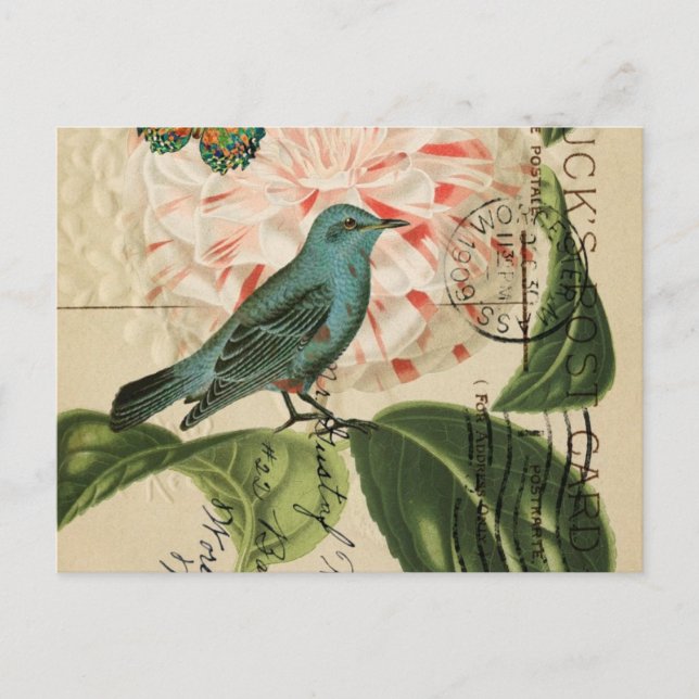 Chic Vintag Bird camellia französische botanische  Postkarte (Vorderseite)