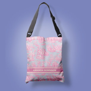 Chic Vintag blauen Rosa Toile de jouy bedruckt Tragetaschen Mit Langen Trägern