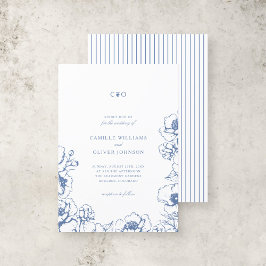 Chic Vintag Blue Floral Initials Garden Wedding Einladung