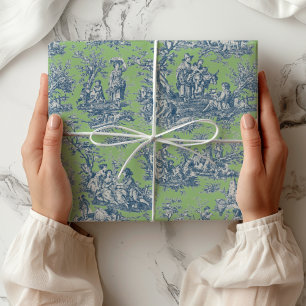 Chic Vintag Blue Green Toile de jouy bedruckt Geschenkpapier