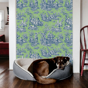 Chic Vintag Blue Green Toile de jouy bedruckt Tapete