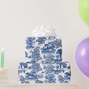 Chic Vintag Blue Horses Toile Muster Geschenkpapier