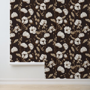 Chic Vintag Brown Muster Cotton Blume Tapete